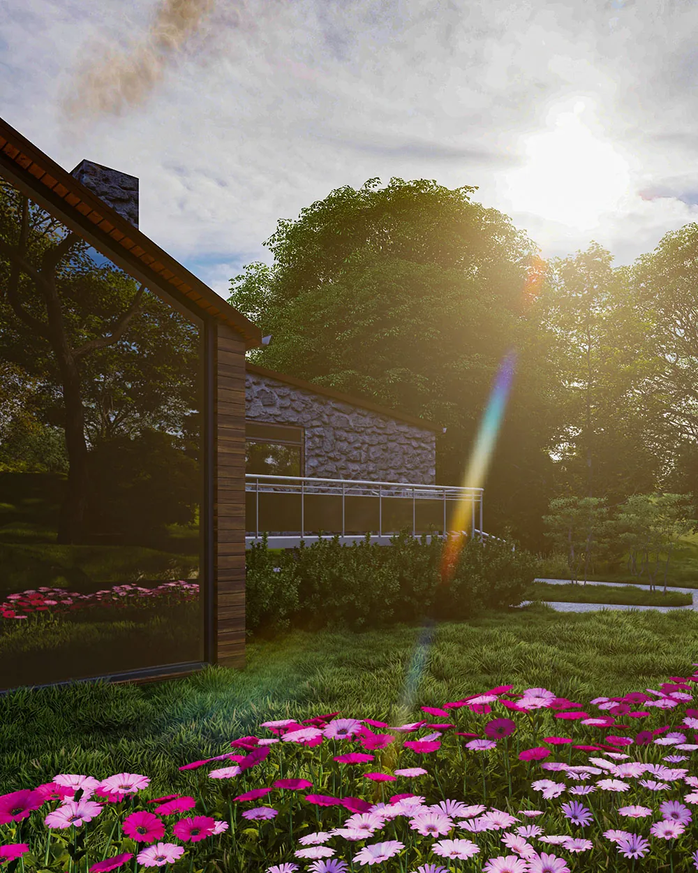 Modernised old stone-and-wood cottage cabin design